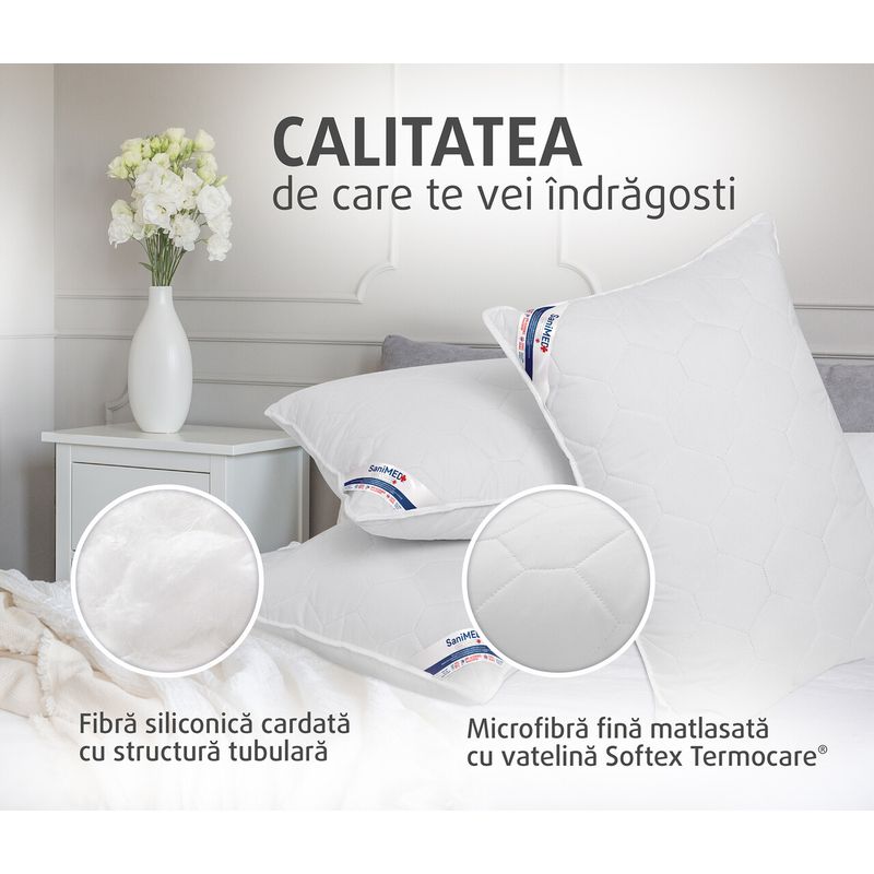 Casa si Gradina - Textile si covoare - Perne si pilote - Perne - Perna Alcam, SaniMed® 50x70 cm, microfibra matlasata hipoalergenica, umplutura cu tratament SILVERPLUS® - Infinity.ro