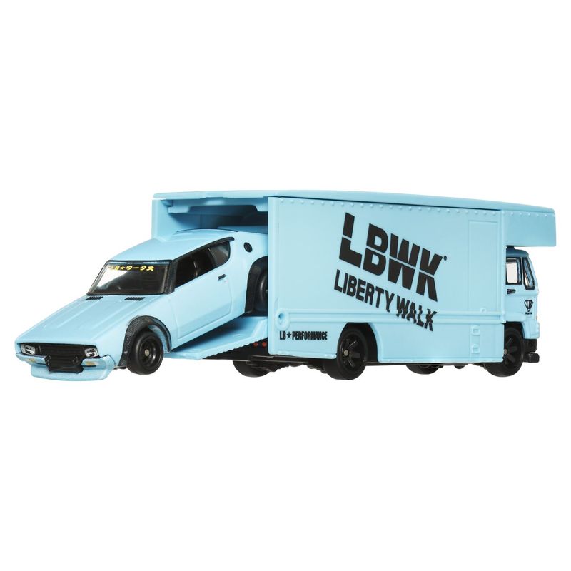 Jucarii, Copii si Bebe - Jucarii si jocuri - Vehicule si jucarii cu telecomanda - Masinute - Hot wheels transportator fleet flyer cu masinuta nissan skyline 2000 gt-r lbwk scara 1:64 - Infinity.ro