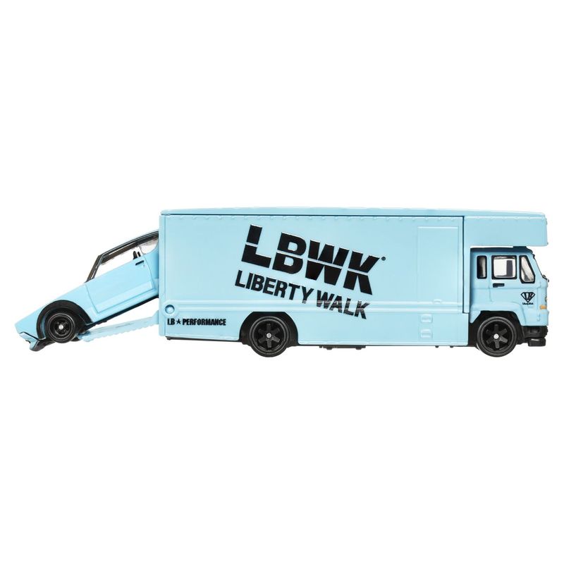 Jucarii, Copii si Bebe - Jucarii si jocuri - Vehicule si jucarii cu telecomanda - Masinute - Hot wheels transportator fleet flyer cu masinuta nissan skyline 2000 gt-r lbwk scara 1:64 - Infinity.ro