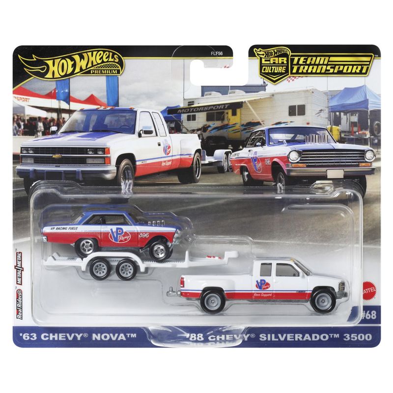Jucarii, Copii si Bebe - Jucarii si jocuri - Vehicule si jucarii cu telecomanda - Masinute - Hot wheels transportator chevy silverado 3500 88 cu masinuta chevy nova 63 scara 1:64 - Infinity.ro