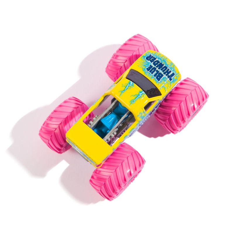 Jucarii, Copii si Bebe - Jucarii si jocuri - Vehicule si jucarii cu telecomanda - Masinute - Monster jam masinuta metalica blue thunder scara 1 la 64, roz - Infinity.ro