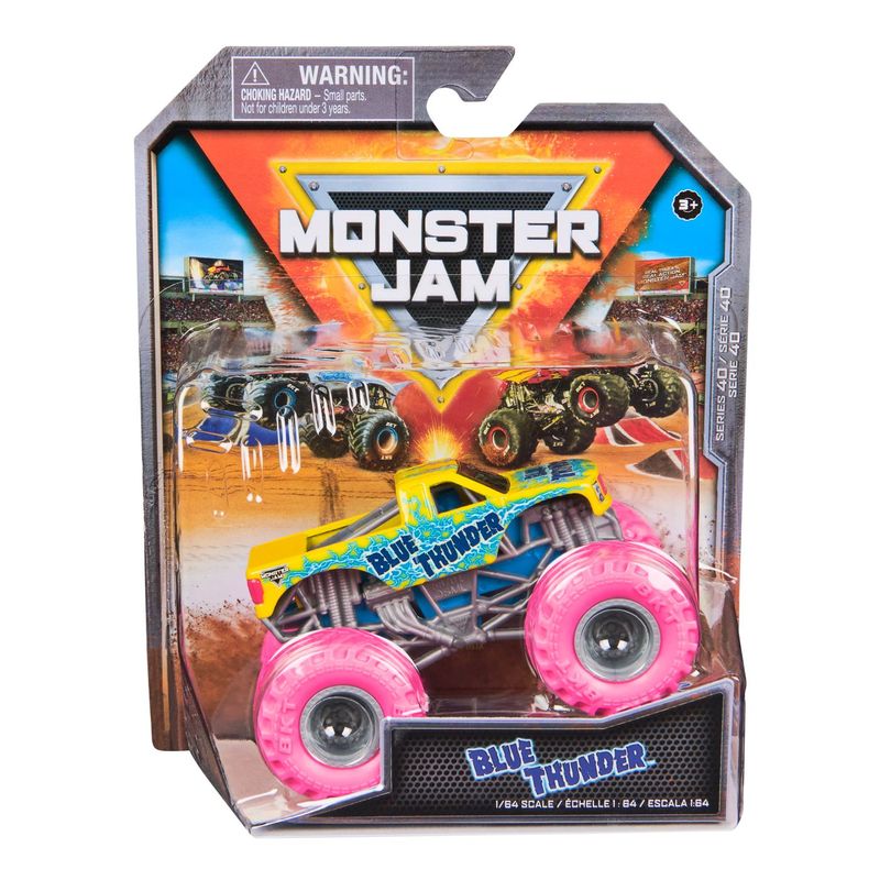 Jucarii, Copii si Bebe - Jucarii si jocuri - Vehicule si jucarii cu telecomanda - Masinute - Monster jam masinuta metalica blue thunder scara 1 la 64, roz - Infinity.ro