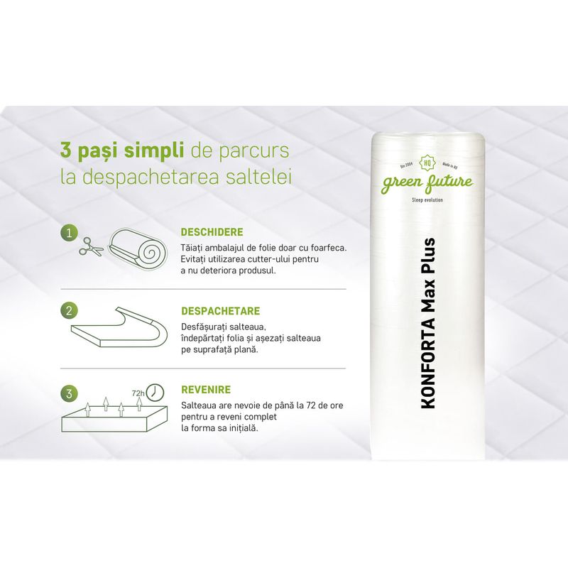 Casa si Gradina - Mobilier - Saltele si somiere - Saltele - Saltea Green Future KONFORTA Max Plus 25 cm, Medie Ferma, Spuma poliuretanica elastica, Reversibila, 140x200x25cm, Spuma poliuretanica elastica, Reversibila, Medie Ferma - Infinity.ro