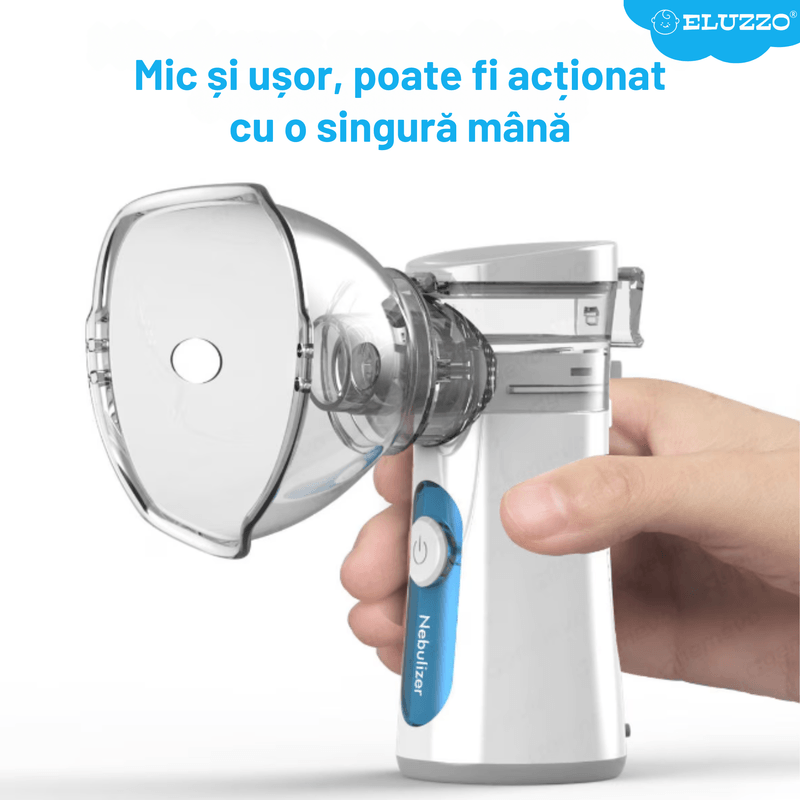 Jucarii, Copii si Bebe - Igiena si ingrijire - Accesorii ingrijire copii - Aparate aerosoli copii - Aparat Aerosoli ELUZZO®, Nebulizator Portabil Ultrasonic, Tehnologie Mesh, 0.4ml/min, Silentios, Alb - Infinity.ro
