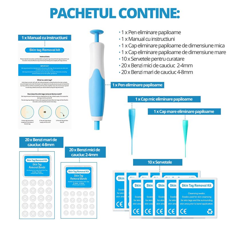 Ingrijire personala si Cosmetice - Aparate & accesorii ingrijire personala - Aparate cosmetice - Aparate intretinere si ingrijire corporala - Dispozitiv Indepartare Papiloame prin Ligaturare, LittleDomi, Skin Tag Removal Kit, pentru Fata, Gat, Corp, Dimensiuni - Infinity.ro