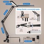 Casa si Gradina - Corpuri si surse de iluminat - Veioze si lampi - Lampi de veghe - Lampa de birou LED, LittleDomi, Brat Oscilant cu Clema sau Suport, Inaltime Ajustabila, 3 Moduri de Iluminare, 10 - Infinity.ro