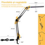 Casa si Gradina - Corpuri si surse de iluminat - Veioze si lampi - Lampi de veghe - Lampa de birou LED, LittleDomi, Brat Oscilant cu Clema, Inaltime Ajustabila, 3 Moduri de Iluminare - Infinity.ro