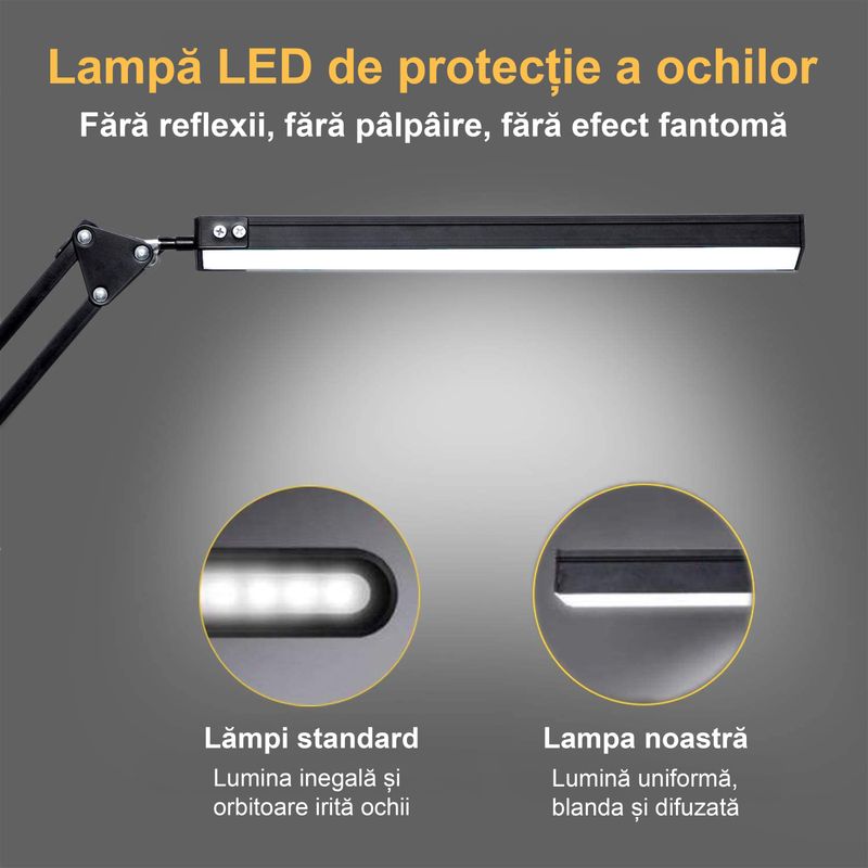 Casa si Gradina - Corpuri si surse de iluminat - Veioze si lampi - Lampi de veghe - Lampa de birou LED, LittleDomi, Brat Oscilant cu Clema, Inaltime Ajustabila, 3 Moduri de Iluminare - Infinity.ro