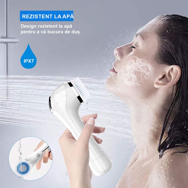 Ingrijire personala si Cosmetice - Aparate & accesorii ingrijire personala - Aparate cosmetice - Aparate intretinere si ingrijire corporala - Perie de Curatare Faciala LittleDomi, 2 in 1, Vibratii, 4 Capete, 2 Viteze, Acumulator Inclus, Lifting EMS cu Ioni, - Infinity.ro