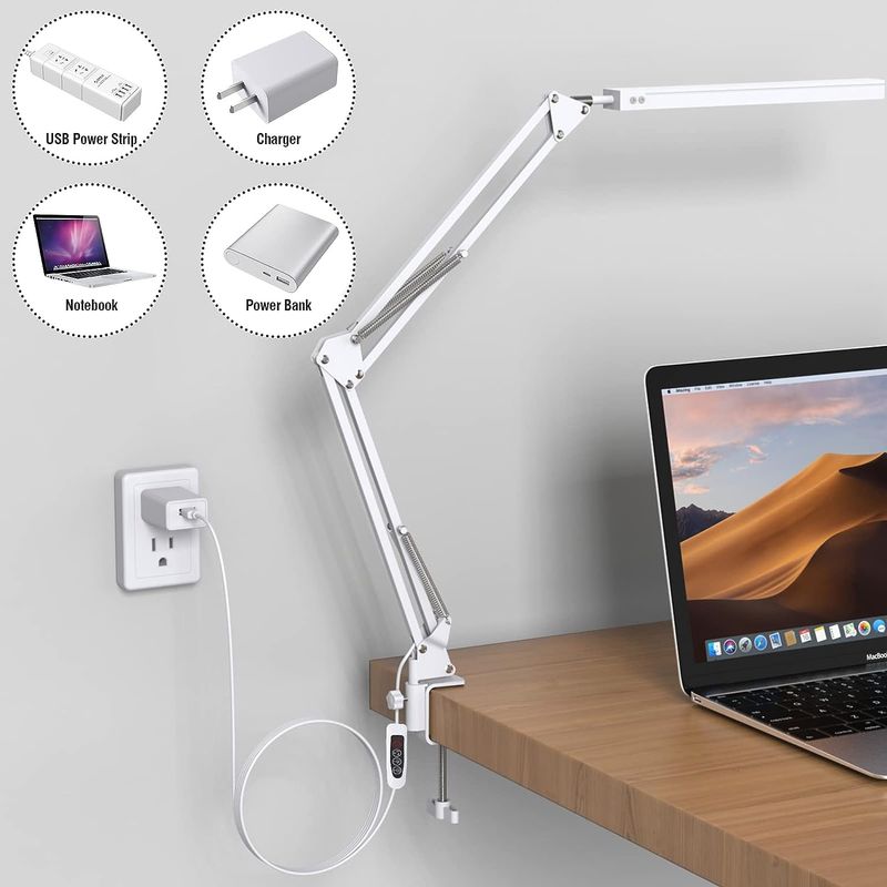 Casa si Gradina - Corpuri si surse de iluminat - Veioze si lampi - Lampi de veghe - Lampa de birou LED, LittleDomi, Brat Oscilant cu Clema, Inaltime Ajustabila, 3 Moduri de Iluminare - Infinity.ro
