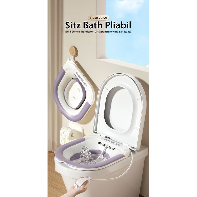 Casa si Gradina - Sanitare - Obiecte sanitare - Accesorii vase de toaleta - Vas Sitz Bath Pliabil LittleDomi®, pentru Baie de Sezut tip Lighean cu Irigator Reglabil pentru Tratament Hemoroizi - Infinity.ro