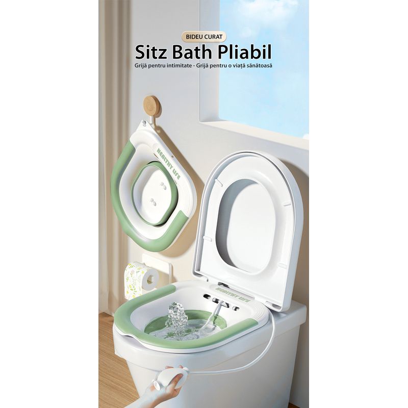 Casa si Gradina - Sanitare - Obiecte sanitare - Accesorii vase de toaleta - Vas Sitz Bath Pliabil LittleDomi®, pentru Baie de Sezut tip Lighean cu Irigator Reglabil pentru Tratament Hemoroizi - Infinity.ro