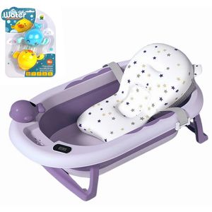 Cadita Pliabila cu Perna de Baie Hipoalergenica pentru Bebelusi LittleDomi®. 0-18 Luni, Termometru Incorporat, Suport