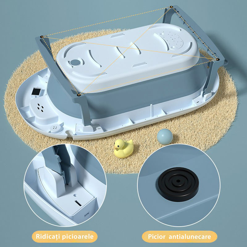 Jucarii, Copii si Bebe - Igiena si ingrijire - Baia bebelusului - Cadite bebe si accesorii baie - Cadita Pliabila cu Perna de Baie Hipoalergenica pentru Bebelusi LittleDomi®. 0-18 Luni, Termometru Incorporat, Suport - Infinity.ro