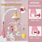 Jucarii, Copii si Bebe - Jucarii si jocuri - Jucarii bebelusi - Carusel patut - Carusel Muzical Reincarcabil pentru Patut Bebelusi LittleDomi®, Control prin Telecomanda, Cronometru, Joc de Lumini - Infinity.ro