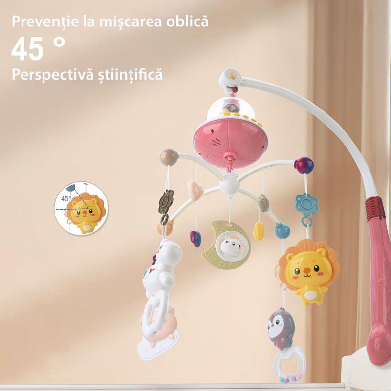 Jucarii, Copii si Bebe - Jucarii si jocuri - Jucarii bebelusi - Carusel patut - Carusel Muzical Reincarcabil pentru Patut Bebelusi LittleDomi®, Control prin Telecomanda, Cronometru, Joc de Lumini - Infinity.ro