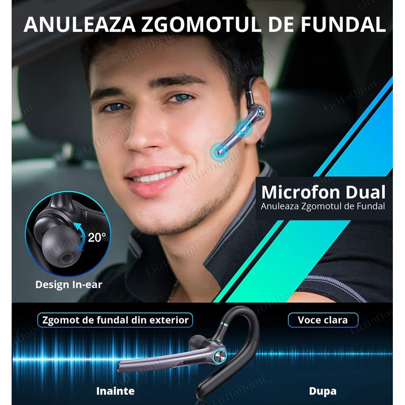 TV, Audio-Video si Foto - Portabile audio - Casti audio - Casca Bluetooth 5.2 Profesionala, Handsfree, Eliminare Zgomot, Control Volum si Muzica, 2 Microfoane, Functie Mute - Infinity.ro
