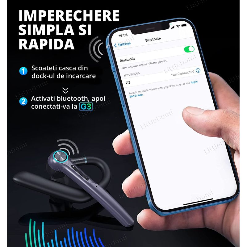 TV, Audio-Video si Foto - Portabile audio - Casti audio - Casca Bluetooth 5.2 Profesionala, Handsfree, Eliminare Zgomot, Control Volum si Muzica, 2 Microfoane, Functie Mute - Infinity.ro