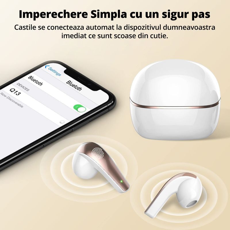 TV, Audio-Video si Foto - Portabile audio - Casti audio - Casti Wireless Bluetooth 5.3, Control prin Atingere, Fara Fir, Carcasa Magnetica, Afisare LED, Eliminare Zgomot - Infinity.ro