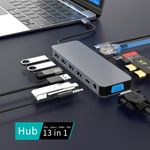 PC, gaming si accesorii - Retelistica - Hub-uri - HUB USB C 13 in 1 LUVLU™, 2 HDMI 4K@30Hz, 1 VGA 1080p@60Hz, PD 100W, SD/TF, 1 USB-C Data, 3 USB 3.0, 1 USB, RJ45 Gigabit - Infinity.ro