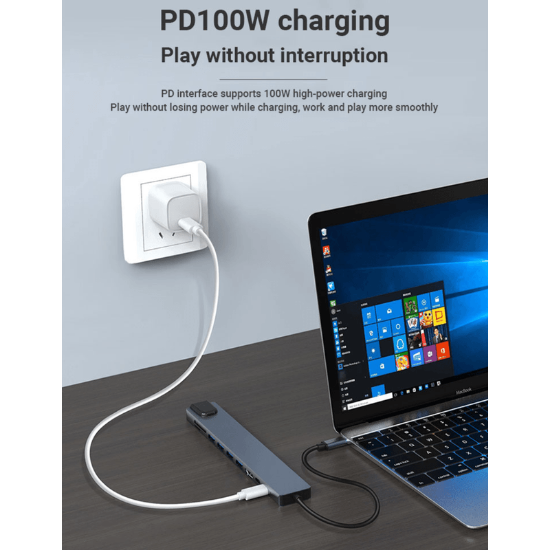 PC, gaming si accesorii - Retelistica - Hub-uri - HUB USB C 10 in 1 LUVLU™,  HDMI 4K@30Hz, PD 100W Charging Port, RJ45 Ethernet, SD/TF, 3 USB 2.0, 1 USB 3.0, 1 USB-C Data - Infinity.ro