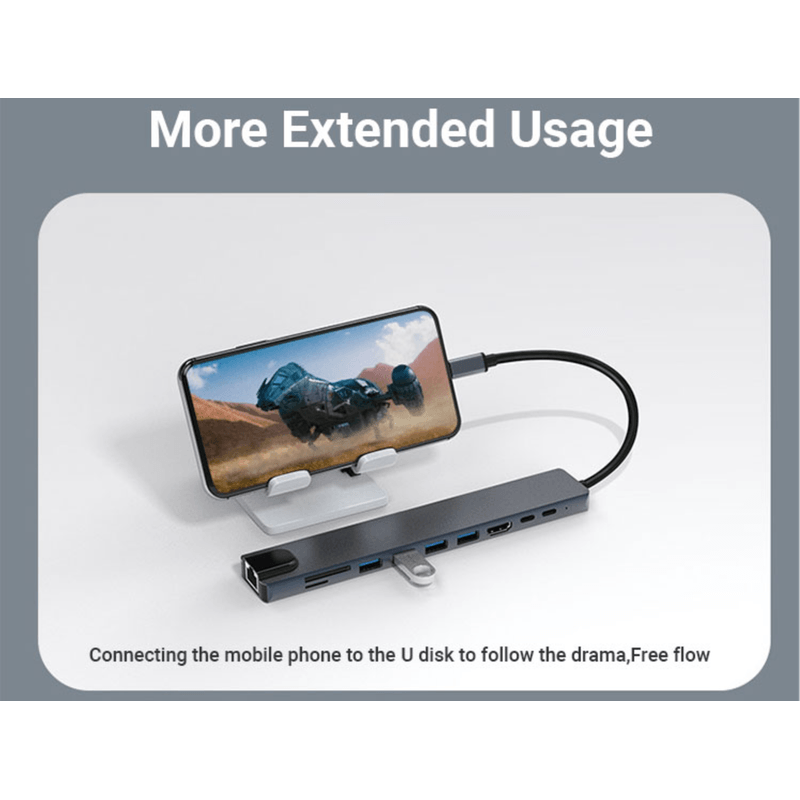 PC, gaming si accesorii - Retelistica - Hub-uri - HUB USB C 10 in 1 LUVLU™,  HDMI 4K@30Hz, PD 100W Charging Port, RJ45 Ethernet, SD/TF, 3 USB 2.0, 1 USB 3.0, 1 USB-C Data - Infinity.ro