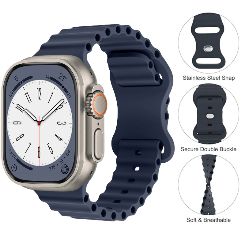 Laptop, Telefoane si Tablete - Wearables si gadgeturi - Wearables - Accesorii wearables - Curea silicon pentru Apple Watch 42/44/45/49mm, compatibila seria 1-10 / SE / Ultra 2 / Ultra, Midnight, LUVLU™ - Infinity.ro