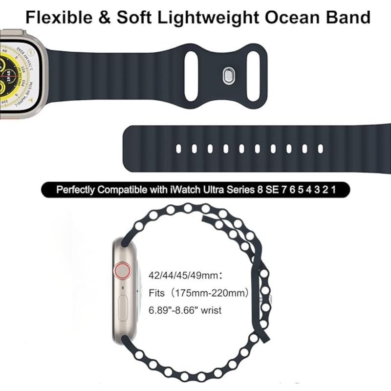 Laptop, Telefoane si Tablete - Wearables si gadgeturi - Wearables - Accesorii wearables - Curea silicon pentru Apple Watch 42/44/45/49mm, compatibila seria 1-10 / SE / Ultra 2 / Ultra, Midnight, LUVLU™ - Infinity.ro