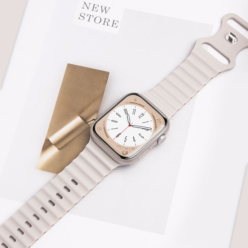 Laptop, Telefoane si Tablete - Wearables si gadgeturi - Wearables - Accesorii wearables - Curea silicon pentru Apple Watch 42/44/45/49mm, compatibila seria 1-10 / SE / Ultra 2 / Ultra, Starlight, LUVLU™ - Infinity.ro
