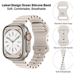 Laptop, Telefoane si Tablete - Wearables si gadgeturi - Wearables - Accesorii wearables - Curea silicon pentru Apple Watch 42/44/45/49mm, compatibila seria 1-10 / SE / Ultra 2 / Ultra, Starlight, LUVLU™ - Infinity.ro