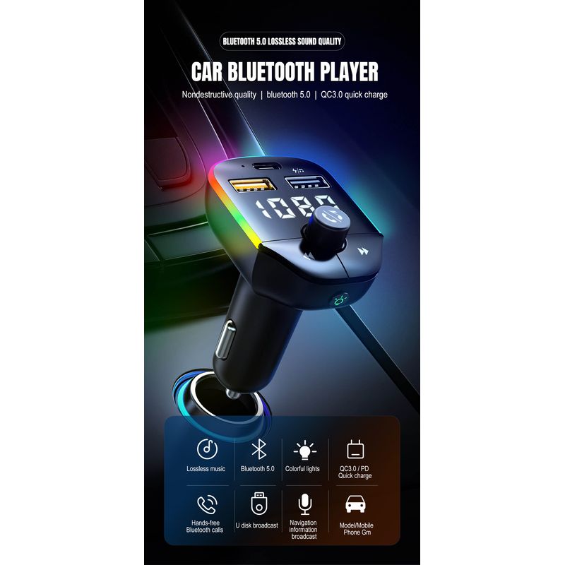 Auto si Moto - Electronice auto - Multimedia auto - Modulator FM Auto Bluetooth, Handsfree Car Kit, Transmitator FM, Incarcare rapida, MP3 Player, Lumina Ambientala, LUVLU™ - Infinity.ro