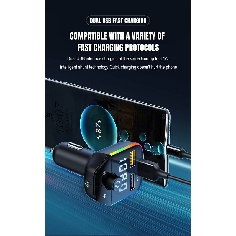 Auto si Moto - Electronice auto - Multimedia auto - Modulator FM Auto Bluetooth, Handsfree Car Kit, Transmitator FM, Incarcare rapida, MP3 Player, Lumina Ambientala, LUVLU™ - Infinity.ro