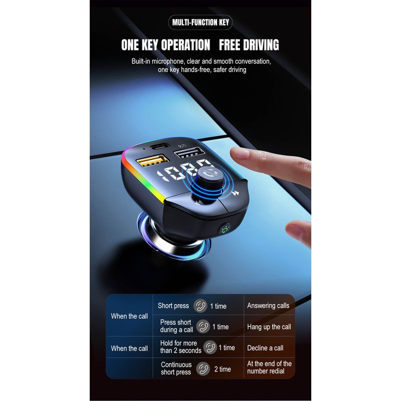 Auto si Moto - Electronice auto - Multimedia auto - Modulator FM Auto Bluetooth, Handsfree Car Kit, Transmitator FM, Incarcare rapida, MP3 Player, Lumina Ambientala, LUVLU™ - Infinity.ro