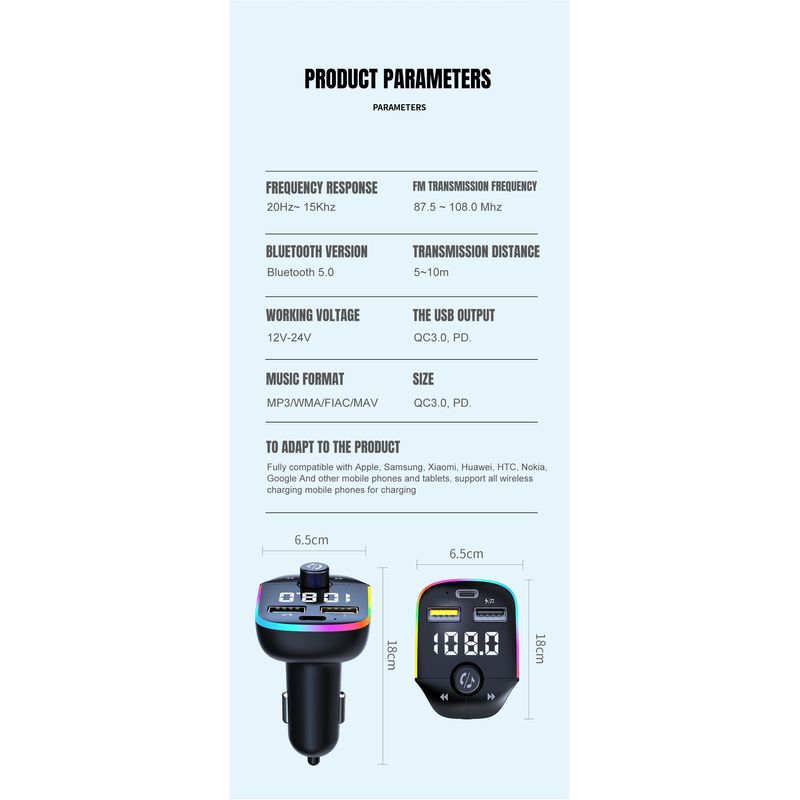 Auto si Moto - Electronice auto - Multimedia auto - Modulator FM Auto Bluetooth, Handsfree Car Kit, Transmitator FM, Incarcare rapida, MP3 Player, Lumina Ambientala, LUVLU™ - Infinity.ro