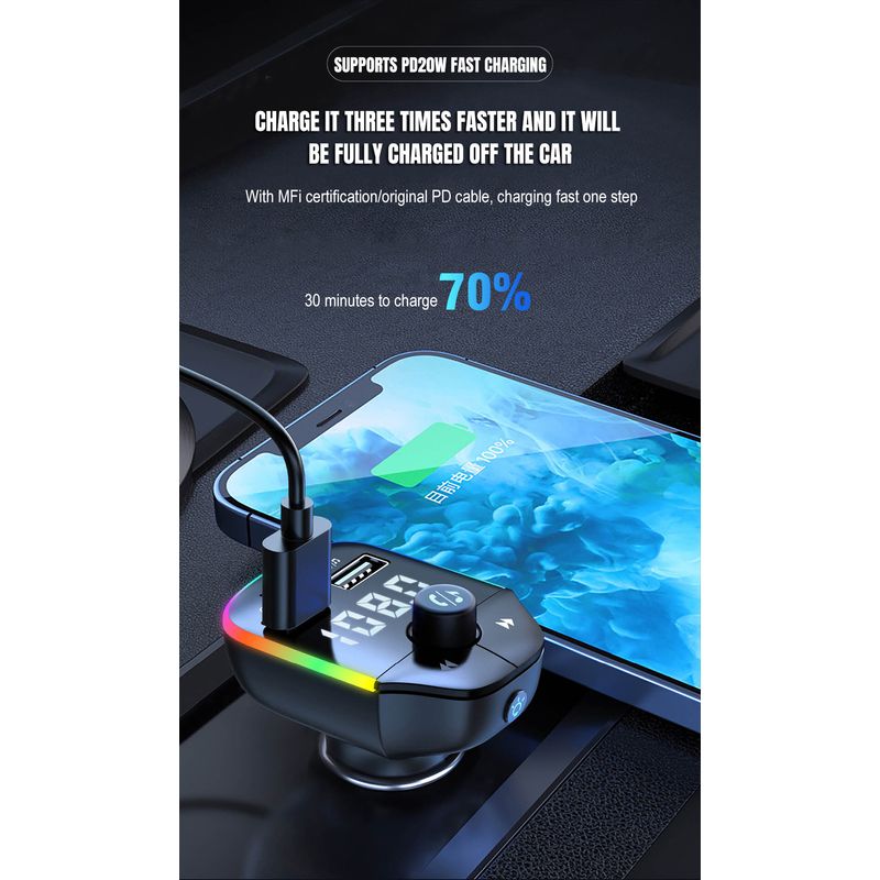 Auto si Moto - Electronice auto - Multimedia auto - Modulator FM Auto Bluetooth, Handsfree Car Kit, Transmitator FM, Incarcare rapida, MP3 Player, Lumina Ambientala, LUVLU™ - Infinity.ro