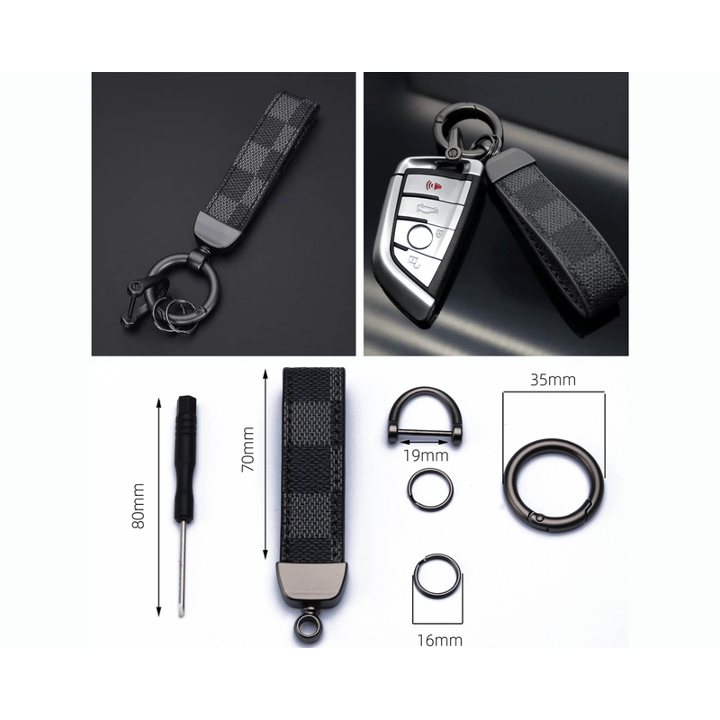 Fashion, accesorii si bijuterii - Femei - Accesorii femei - Alte accesorii femei - Breloc chei din piele si otel zincat, LUVLU™, rotire la 360, inel in D anti-pierdere, 2 inele mici si surubelnita - Infinity.ro