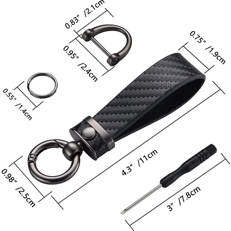 Fashion, accesorii si bijuterii - Femei - Accesorii femei - Alte accesorii femei - Breloc chei carbon si otel zincat, LUVLU™, rotire la 360, inel in D anti-pierdere, 2 inele mici si surubelnita - Infinity.ro