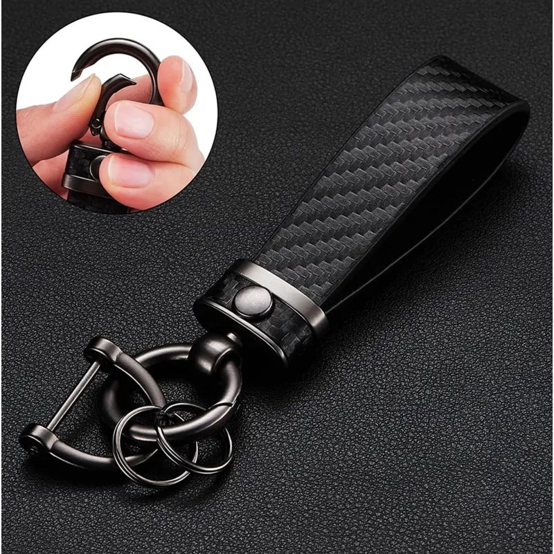 Fashion, accesorii si bijuterii - Femei - Accesorii femei - Alte accesorii femei - Breloc chei carbon si otel zincat, LUVLU™, rotire la 360, inel in D anti-pierdere, 2 inele mici si surubelnita - Infinity.ro