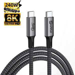 Cablu de date USB C 4.0 Gen 2 LUVLU®, Incarcare rapida 240W (48V5A), 80Gbps, 8K@60Hz, Thunderbolt 5, Cip E-Marker, 1m