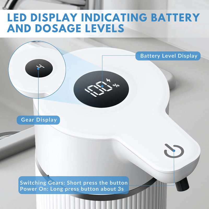 Casa si Gradina - Sanitare - Suporturi si accesorii baie - Accesorii baie - Dozator automat pentru sapun lichid LUVLU™, senzor inteligent Touchless 4 trepte de dozare display led 420ML, IPX5, Alb - Infinity.ro