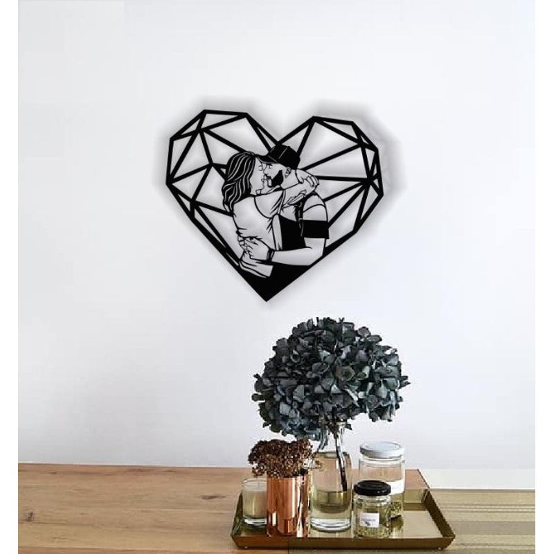 Casa si Gradina - Decoratiuni - Decoratiuni perete - Decor Geometric Personalizabil perete Cuplu in Inima din lemn - 43 L x 38 H (cm) - Infinity.ro