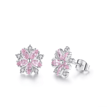 Fashion, accesorii si bijuterii - Femei - Bijuterii femei - Cercei femei - Cercei Diora Floare Roz, cu Zircon - Infinity.ro