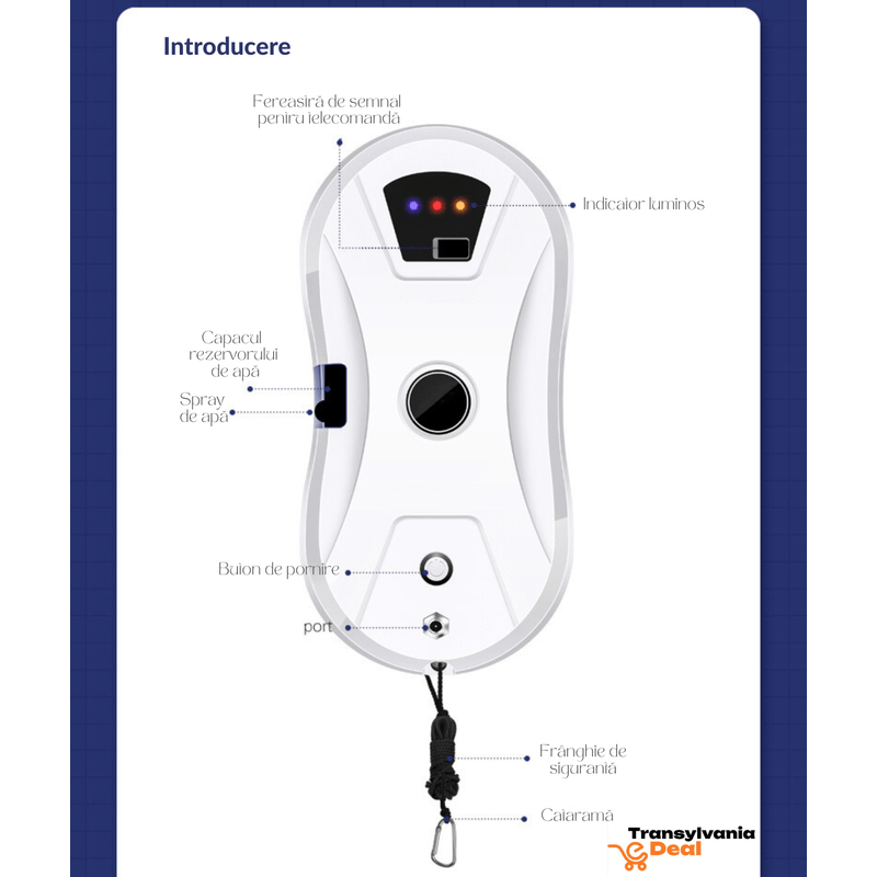 Electronice si Electrocasnice - Ingrijirea locuintei - Accesorii aparate pentru ingrijirea locuintei - Robot Inteligent pentru curatarea geamurilor, Mop rotativ dublu, Telecomanda, Alb, AI - Infinity.ro