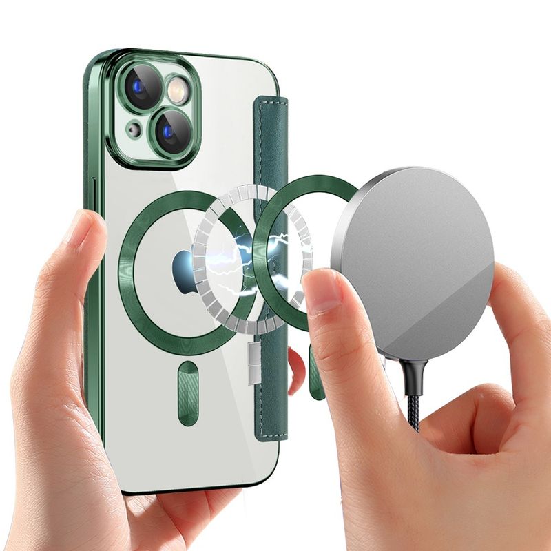 Laptop, Telefoane si Tablete - Telefoane mobile si accesorii - Accesorii Telefoane - Huse telefoane - Husa pentru iPhone 15 - Techsuit SmartMag Book Case - Verde - Infinity.ro