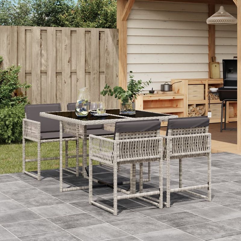 Casa si Gradina - Gradina si terasa - Mobilier exterior - Seturi mobila gradina - Set mobilier de gradina cu perne, 5 piese gri deschis poliratan - Infinity.ro