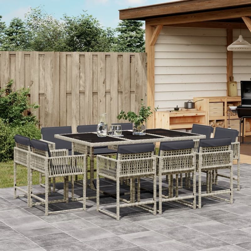 Casa si Gradina - Gradina si terasa - Mobilier exterior - Seturi mobila gradina - Set mobilier de gradina cu perne 11 piese gri deschis poliratan - Infinity.ro