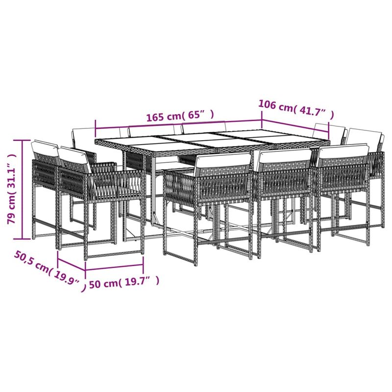 Casa si Gradina - Gradina si terasa - Mobilier exterior - Seturi mobila gradina - Set mobilier de gradina cu perne 11 piese gri deschis poliratan - Infinity.ro