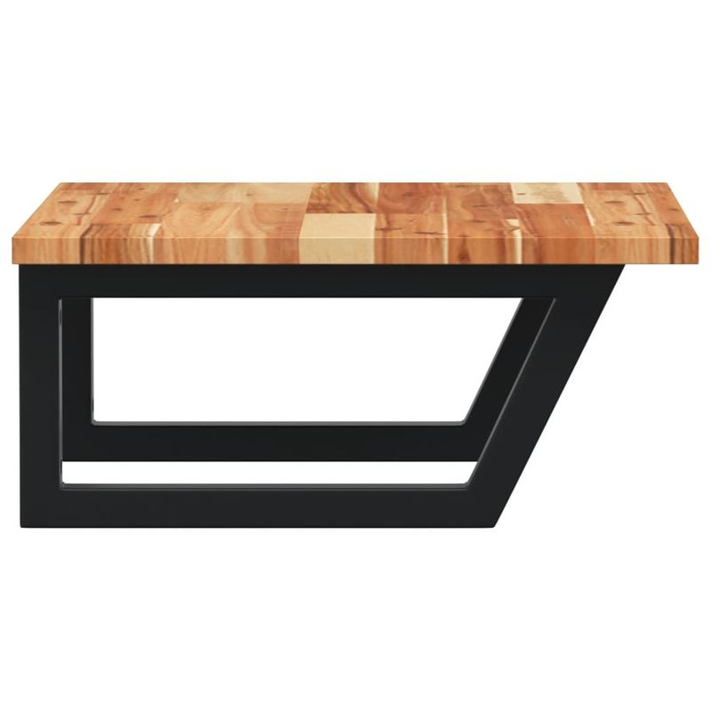 Casa si Gradina - Mobilier - Comode si corpuri - Masute de toaleta - Raft pentru lavoar montat pe perete, otel și lemn masiv acacia, maro închis și negru, mărime 50x50x2 cm, model trapez - Infinity.ro