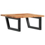 Casa si Gradina - Mobilier - Comode si corpuri - Masute de toaleta - Raft pentru lavoar montat pe perete, otel și lemn masiv acacia, maro închis și negru, mărime 50x50x2 cm, model trapez - Infinity.ro