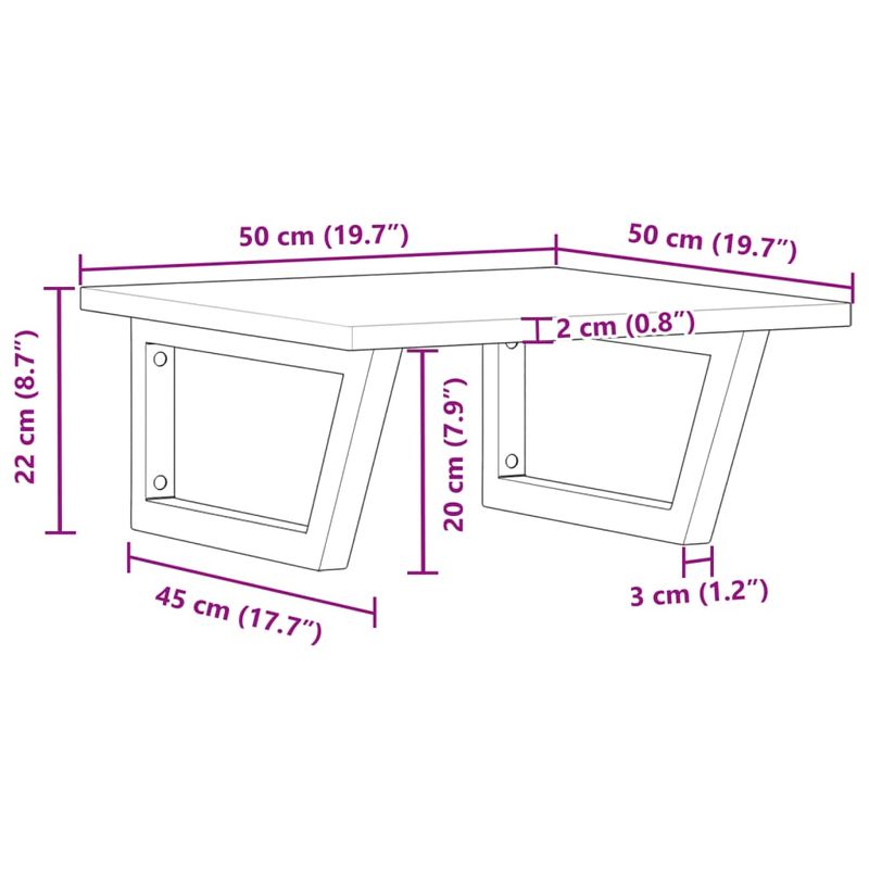 Casa si Gradina - Mobilier - Biblioteci si rafturi - Rafturi - Raft pentru lavoar montat pe perete, otel și lemn masiv acacia, maro închis și alb, mărime 50x50x2 cm, model trapez - Infinity.ro
